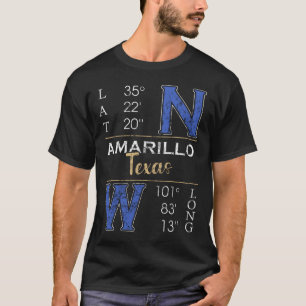 Camiseta Amarillo Texas Latitude e Longitude