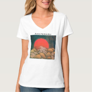 Camiseta AMATERASU, DEUSA Brown preto vermelho do SOL