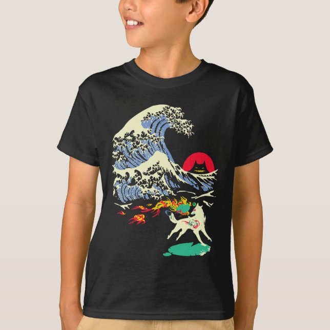Camiseta Amaterasu Sun God Wolf The Excelente Wave Video Ga (Frente)