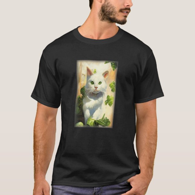 Camiseta Ambiente de Gato de Bodega Brancos e Verdes (Frente)
