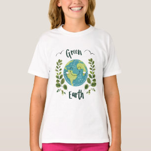 Camiseta Ambiente mundial - Terra sorridente com Terra Verd