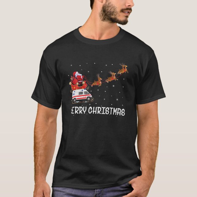 Camiseta Ambulance Santa Claus Sleigh Christmas For EMS Paj (Frente)