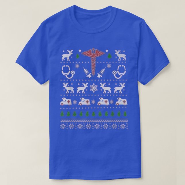 Camiseta Ambulância Árvore de Natal AMR Deer Xmas Neve (Frente do Design)