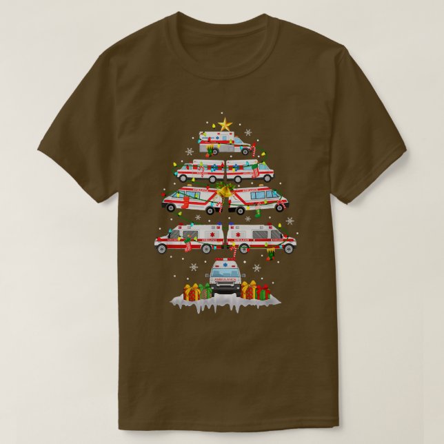 Camiseta Ambulância Árvore de Natal AMR Engraçado EMS EMT P (Frente do Design)