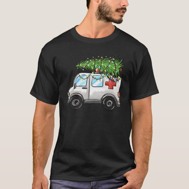 Camiseta Ambulância Carro Noite Luzes de Árvore de Natal EM (Frente)