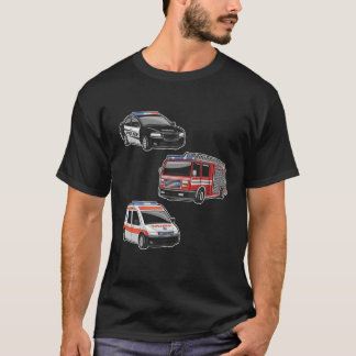 Camiseta Ambulância do Caminhão-Fogo da Polícia - Primeiras