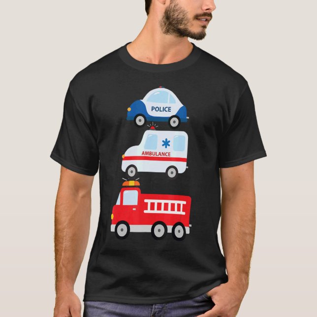 Camiseta Ambulância do carro da polícia de bombeiros de veí (Frente)