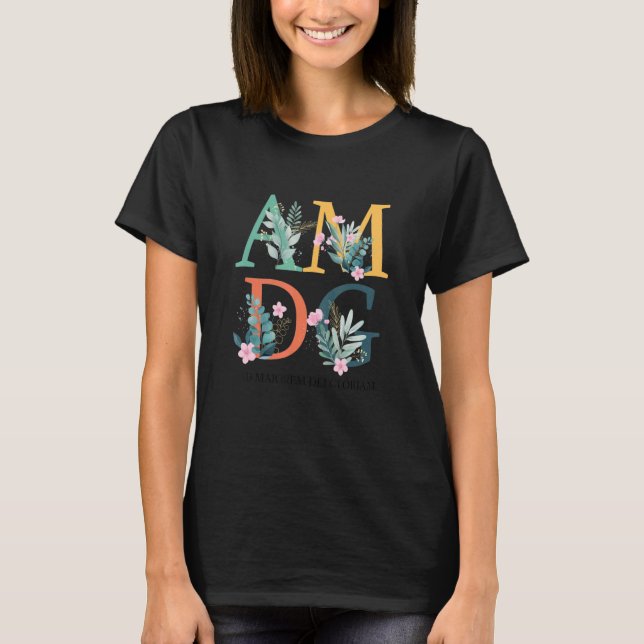 Camiseta AMDG Ad Majorem Dei Gloriam Latim Mãe Católica Mt (Frente)