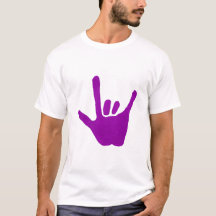 Ame a mão, linguagem gestual no roxo no T