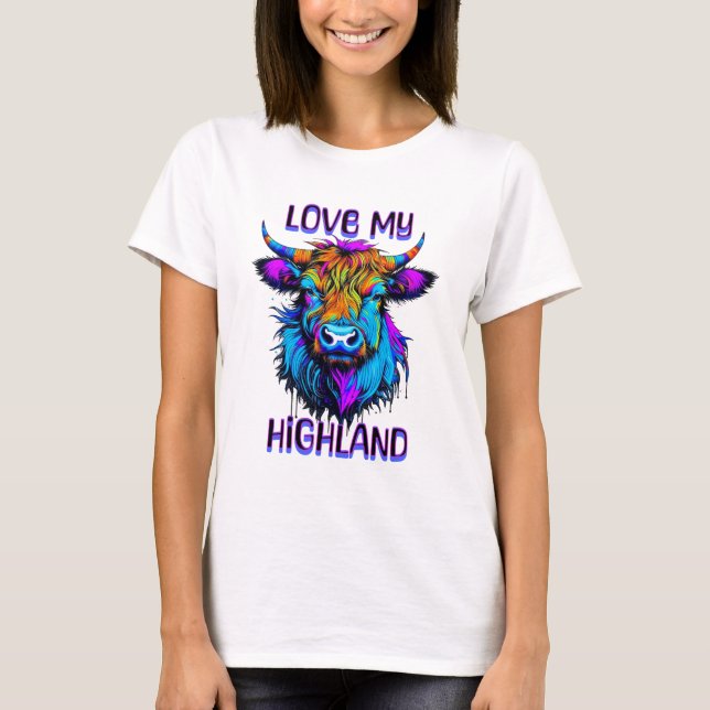 Camiseta Ame a minha arte das vacas da Highland, Cyberpunk  (Frente)