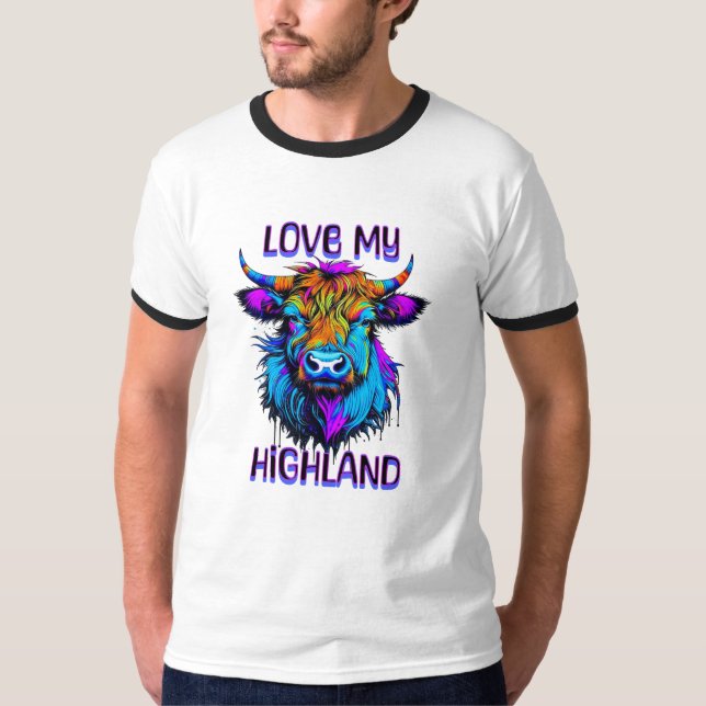 Camiseta Ame a minha arte das vacas da Highland, Cyberpunk  (Frente)