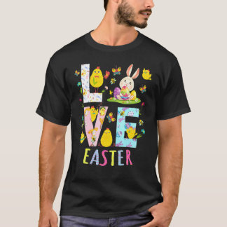 Camiseta Ame a Páscoa Feliz Coelho de Ovo de Páscoa Frango 