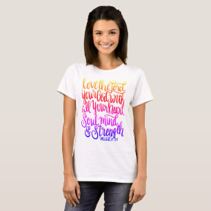 Camiseta Ame a rotulação do senhor Seu Deus Escritura Mã