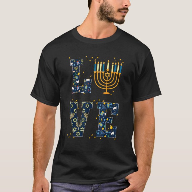 Camiseta Ame Hanukkah judeu Menorah Pajama Hanukkah Men W (Frente)