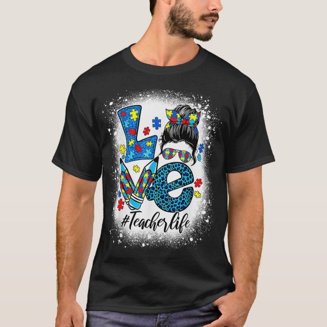 Camiseta Ame Messer Professora Quebra-cabeça Autismo Mulher (Frente)
