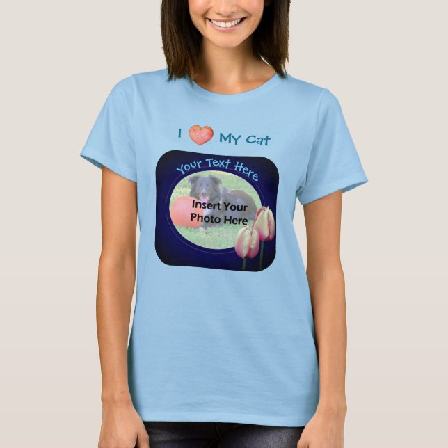 Camiseta Ame Meu Gato Tulipas Rosa Enquadra Sua Foto (Frente)