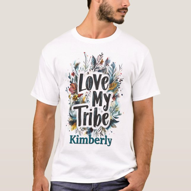 Camiseta Ame Minha Tribo Bohemian Tea Name Personalizado (Frente)
