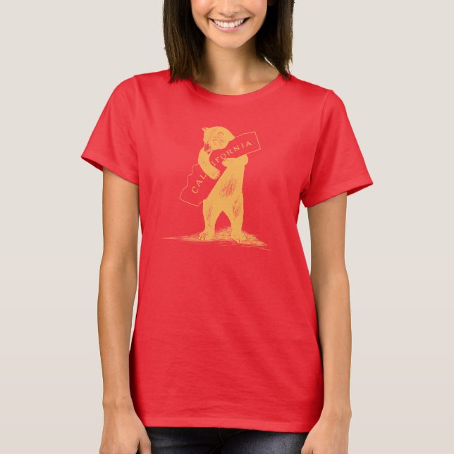 Camiseta Ame-o Califórnia--Vermelho e ouro (Frente)