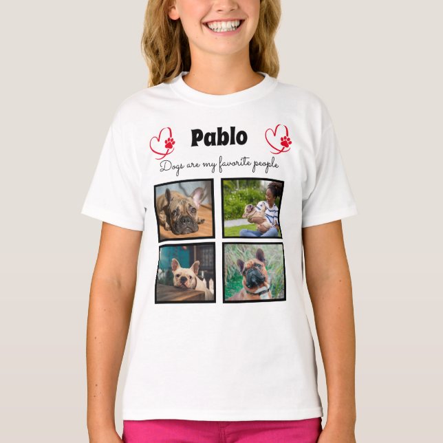 Camiseta Ame o meu cão - 4 colagens personalizadas com foto (Frente)