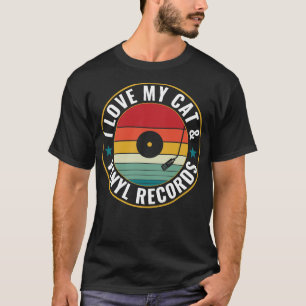 Camiseta Ame o meu gato e o Vinyl Records Engraçado LP Retr