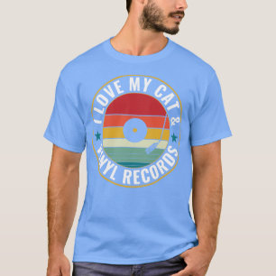 Camiseta Ame o meu gato e o Vinyl Records Engraçado LP Retr