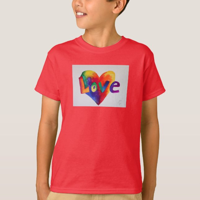Camiseta Ame Rainbow Heart Art Inspirational Word Shirts (Frente)
