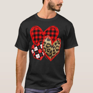 Camiseta "Ame Três Corações, Namorados de Xadrez Leopard Bu