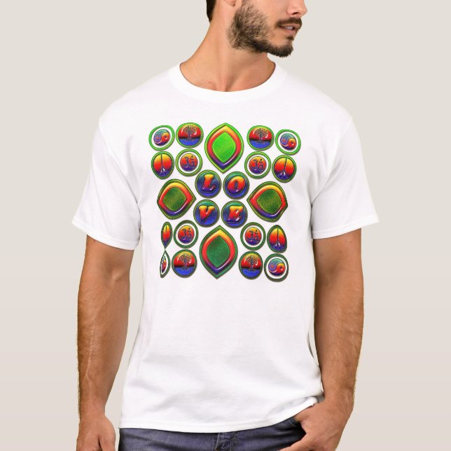 Camiseta Ame… Yin-Yang, OM, paz, árvores (Frente)