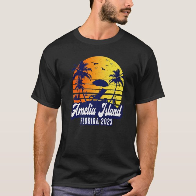 Camiseta Amelia Island 2023 Florida Sunset Beach Retro Prem (Frente)