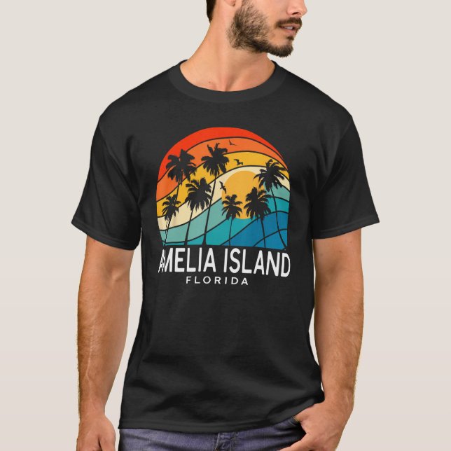 Camiseta Amelia Island Florida Palm Tree Tropical Beach Sou (Frente)