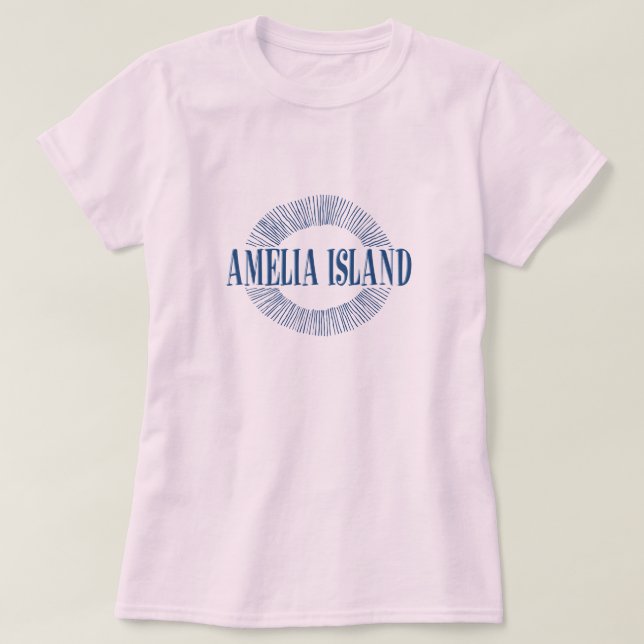 Camiseta Amelia Island no azul com design do sol (Frente do Design)