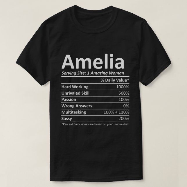 Camiseta AMELIA Nutrição Nome Personalizado Engraçado Natal (Frente do Design)