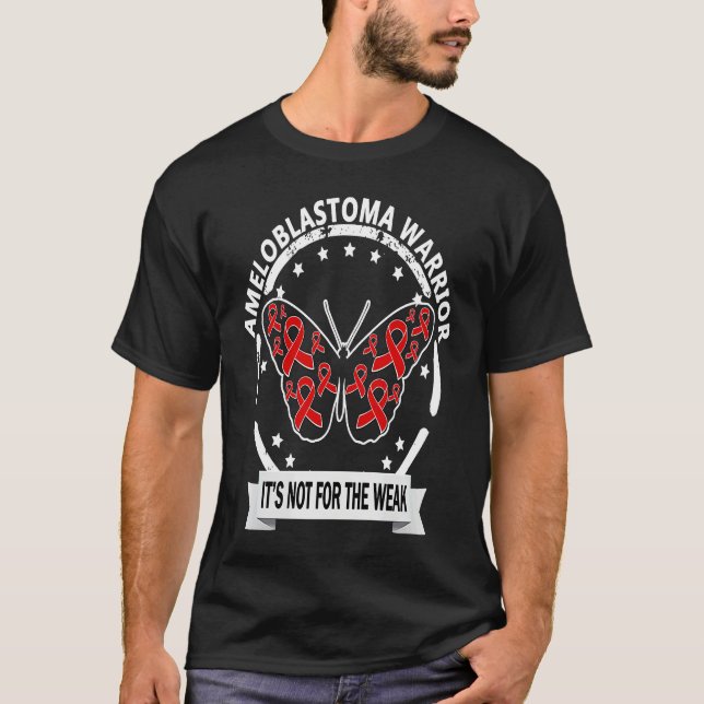 Camiseta Ameloblastoma Warrior red ribbon butterfly awarene (Frente)