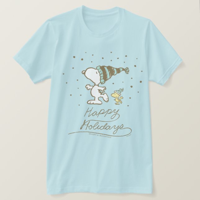 Camiseta Amendoins | Esnoopia e Woodstock de inverno (Frente do Design)