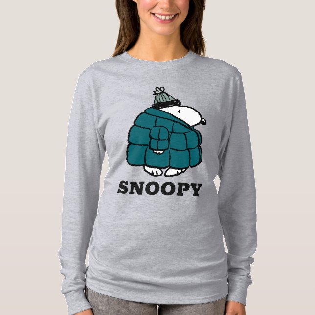 Camiseta Amendoins | Jaqueta Puffer de inverno de Snoopy (Frente)