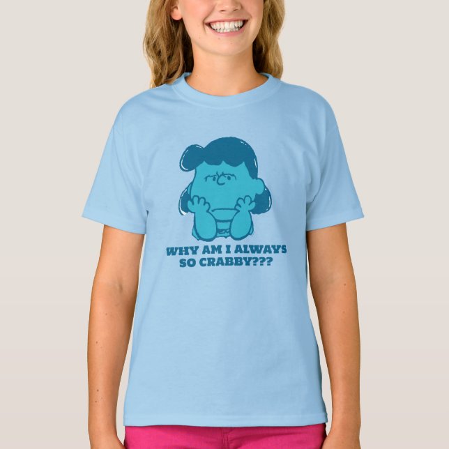 Camiseta Amendoins Lucy Quem diz que sou Crabby? (Frente)