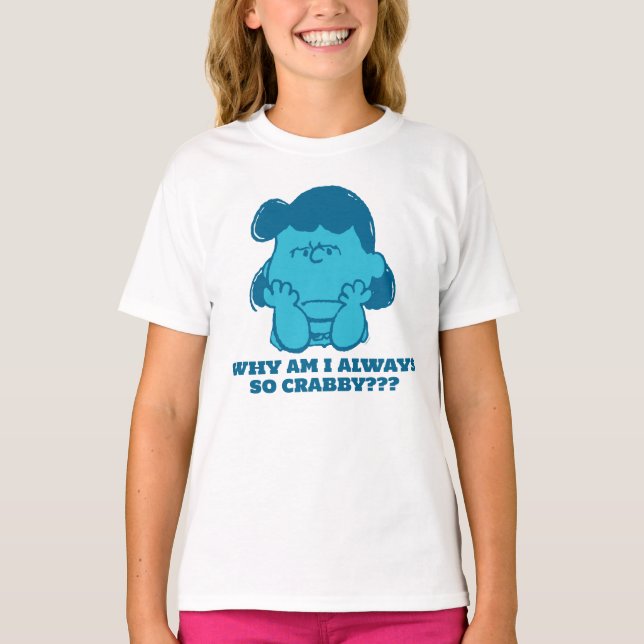 Camiseta Amendoins Lucy Quem diz que sou Crabby? (Frente)