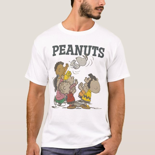 Camiseta Amendoins Snoopy & Friends - Juntos É Melhor Teto (Frente)