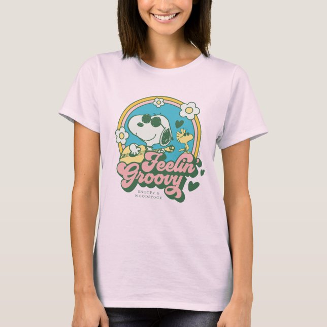 Camiseta Amendoins | Snoopy & Woodstock Feelin' Groovy (Frente)