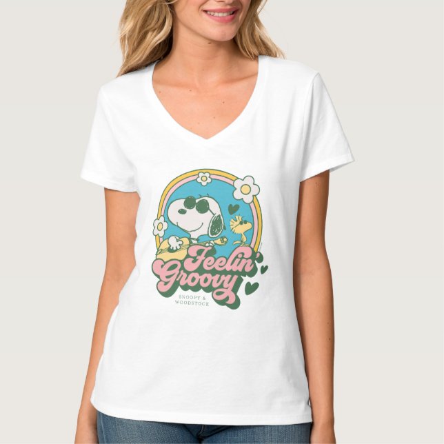 Camiseta Amendoins | Snoopy & Woodstock Feelin' Groovy (Frente)