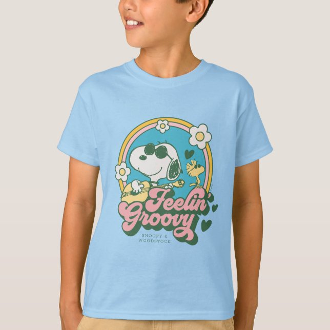 Camiseta Amendoins | Snoopy & Woodstock Feelin' Groovy (Frente)