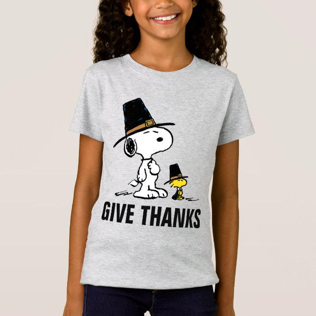 Camiseta Amendoins | Snoopy & Woodstock Pilgrim (Frente)