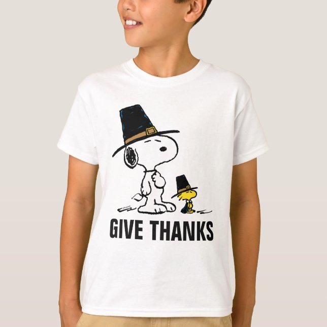 Camiseta Amendoins | Snoopy & Woodstock Pilgrim (Frente)