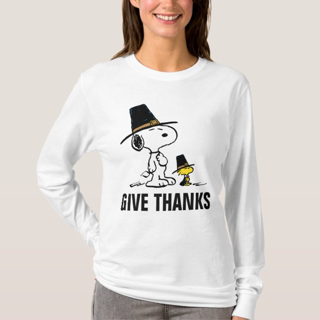 Camiseta Amendoins | Snoopy & Woodstock Pilgrim (Frente)