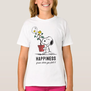 Camiseta Amendoins   Snoopy & Woodstock Plant A Tree