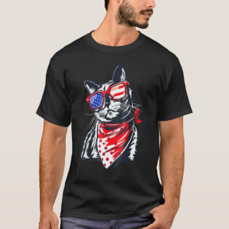 Camiseta Ameowica Gato Gatinho Usa Óculos de Sol Bandeira A