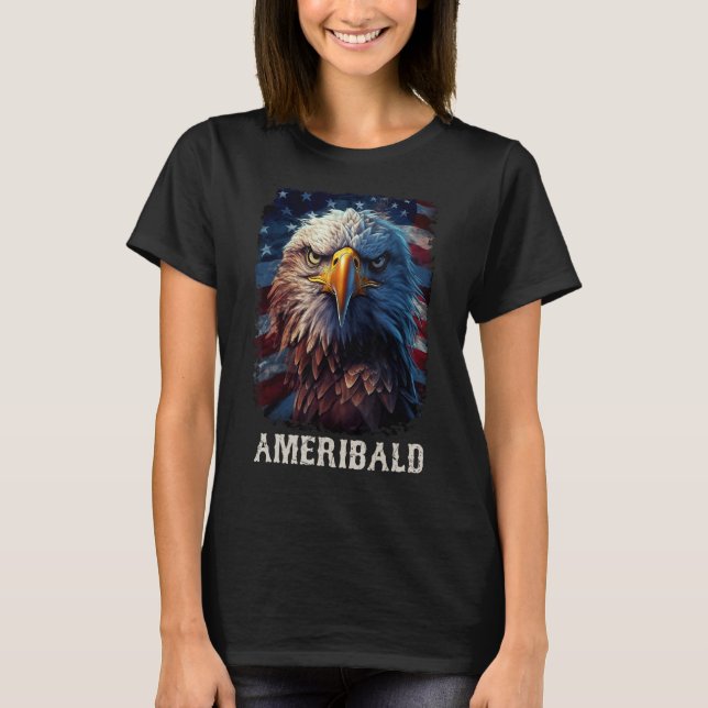 Camiseta Ameribald American Flag Bald Eagle Independence Da (Frente)