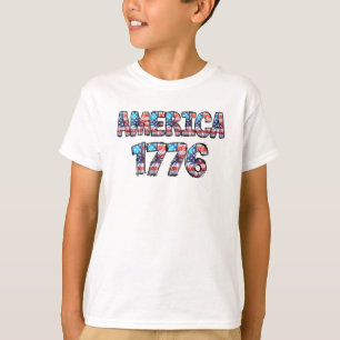 Camiseta America 1776 Flag e Fireworks Kids