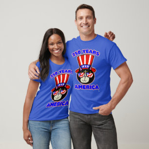 Camiseta América 250 Aniversário Patriota Gato Diversão Ind