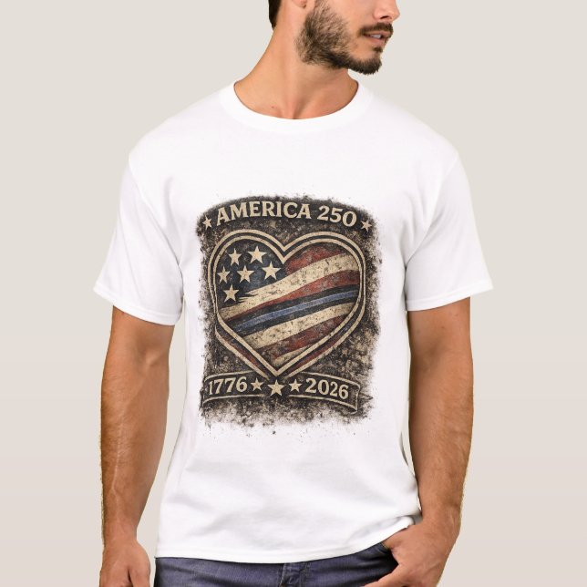 Camiseta America 250 Heart – 1776–2026 Patriotic USA (Frente)